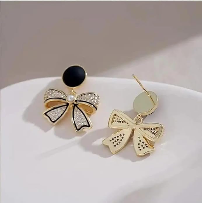 Korean Style Black Bow Earrings