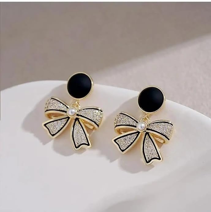 Korean Style Black Bow Earrings