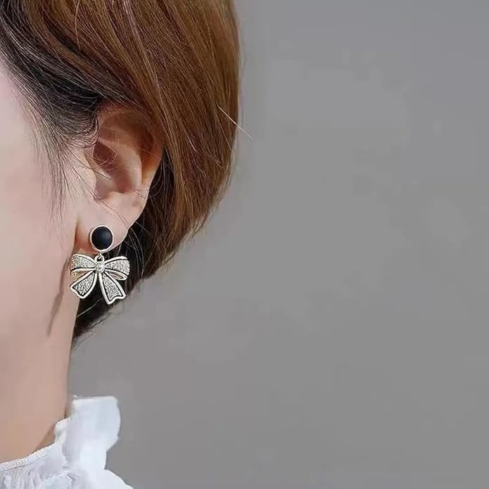 Korean Style Black Bow Earrings