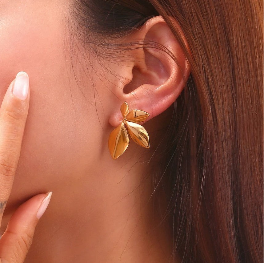 Oversized Gold Metal Leaf Style Studs