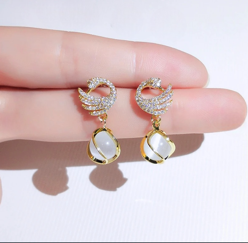 Stones Swan Earrings