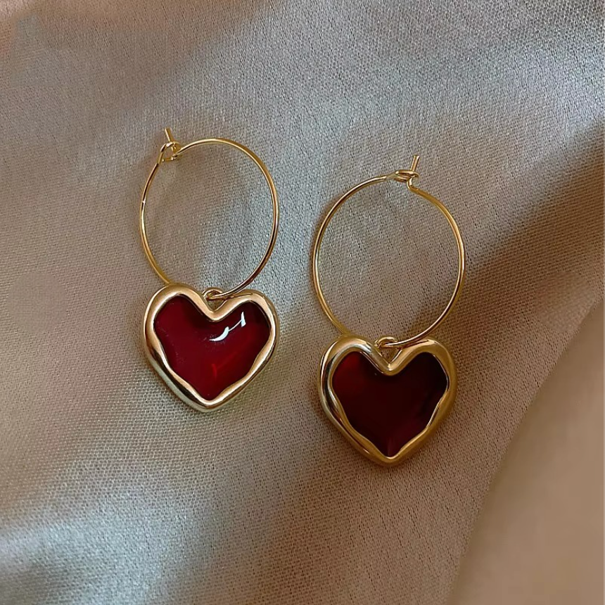 Blood Red Heart Drop Hoops