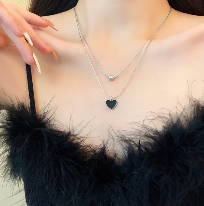 Black Heart Two Chain Necklace