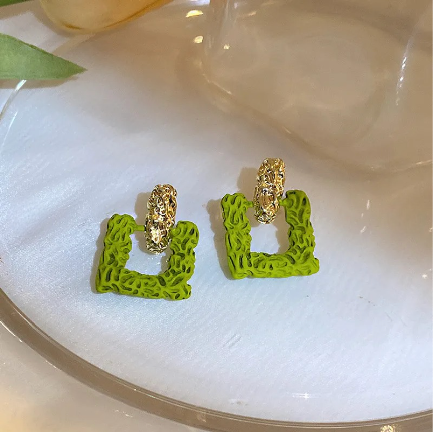 Green Square Studs