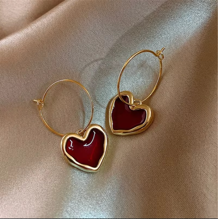 Blood Red Heart Drop Hoops