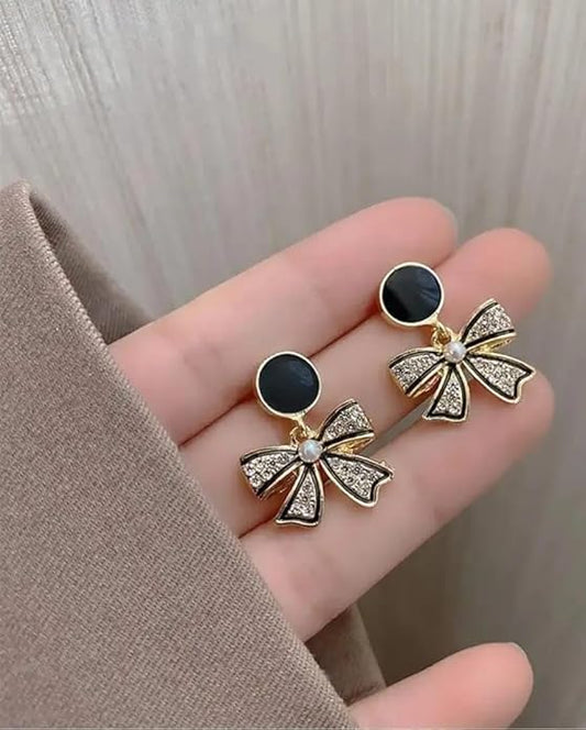 Korean Style Black Bow Earrings