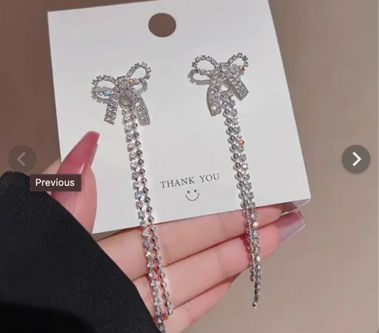 EREVER Rhinestone Bow Long Earrings