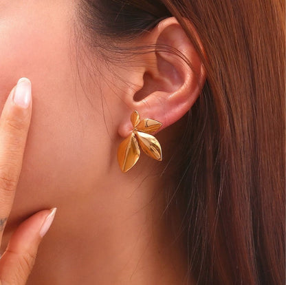 Oversized Gold Metal Leaf Style Studs