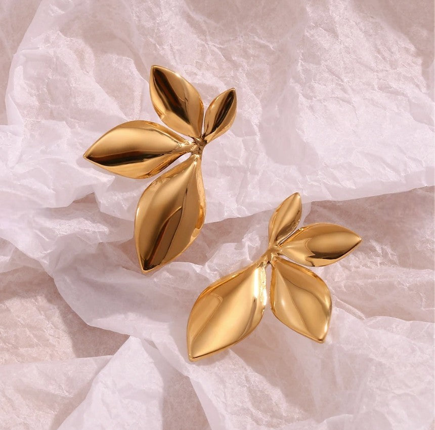 Oversized Gold Metal Leaf Style Studs
