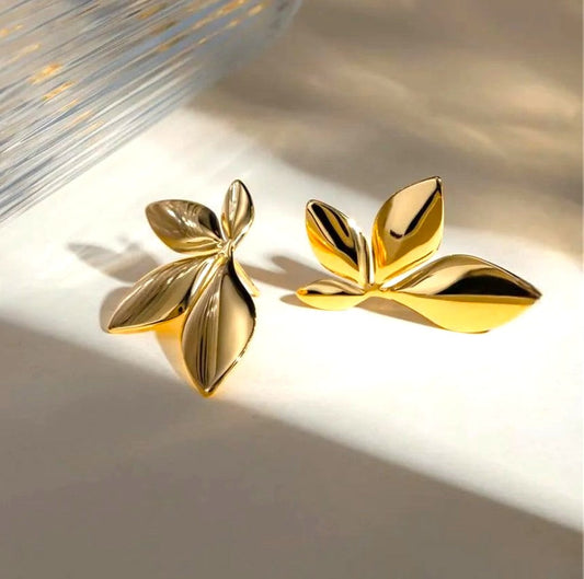 Oversized Gold Metal Leaf Style Studs