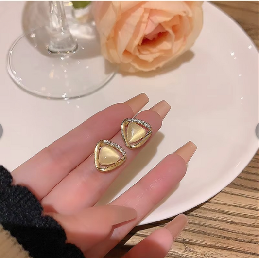 Cat's Eye Triangle Stud Earrings