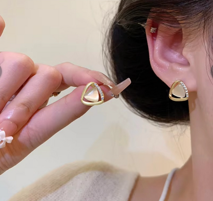 Cat's Eye Triangle Stud Earrings