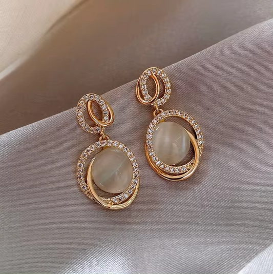 Moon Stone Round Drop Earrings