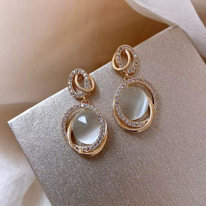 Moon Stone Round Drop Earrings