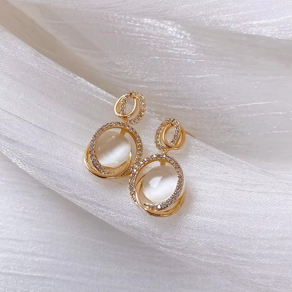Moon Stone Round Drop Earrings