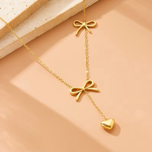 Heart Drop Two Bow Necklaces