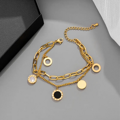 Black and White Bay-Roman Numeral Double Layer Bracelet