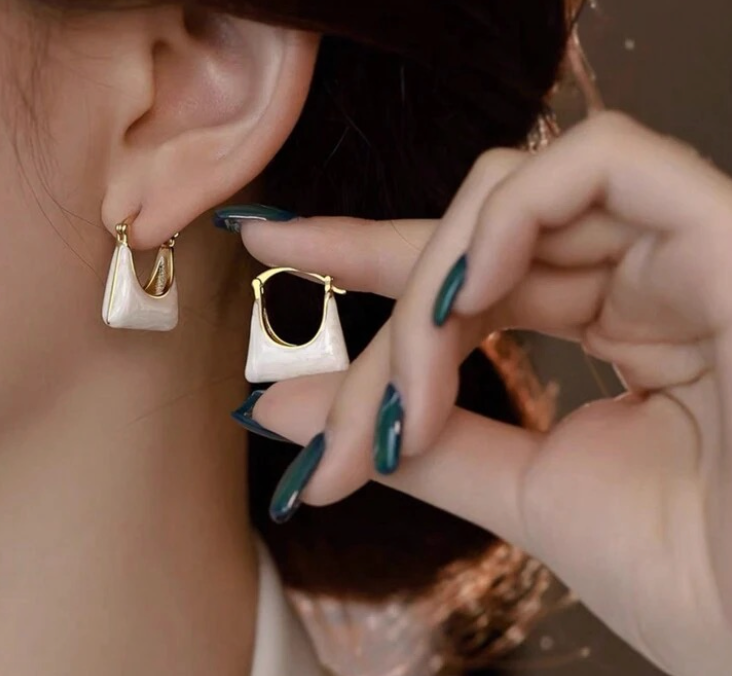 Enamelled Bag Shape Earrings