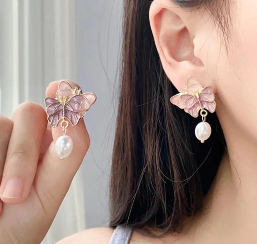 Enamel Dainty Butterfly Earrings
