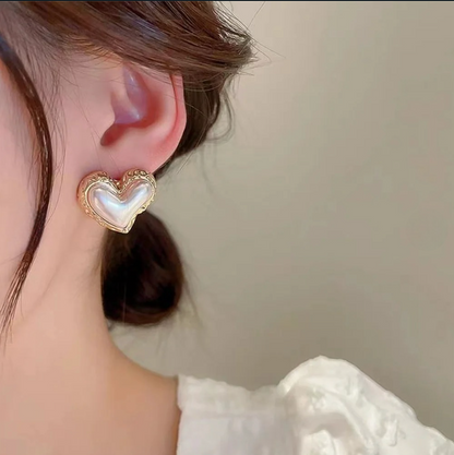 Pearl Heart Stud Earrings