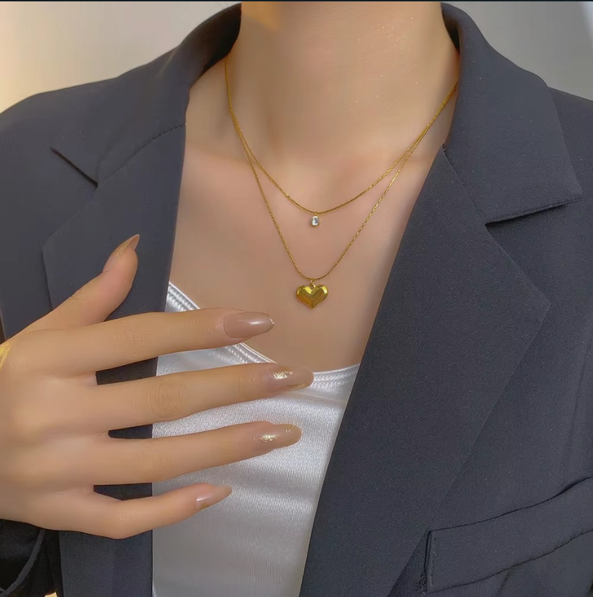 Crystal Heart Double Layered Necklace