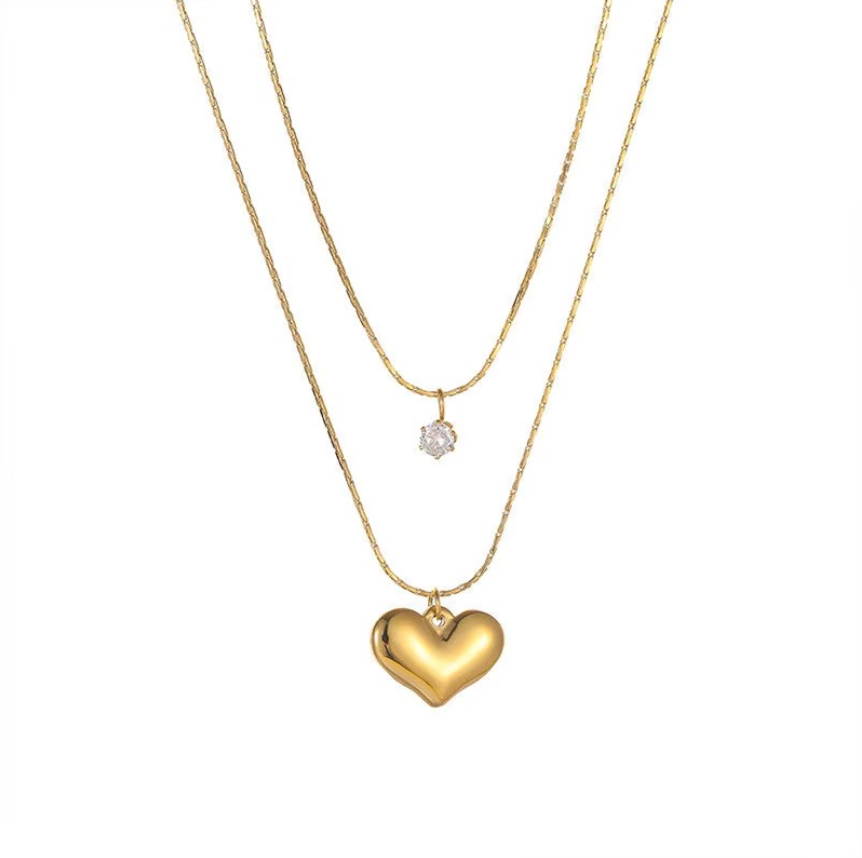 Crystal Heart Double Layered Necklace