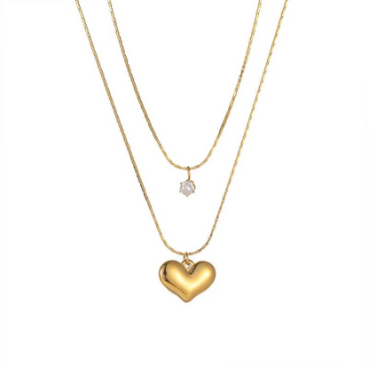 Crystal Heart Double Layered Necklace