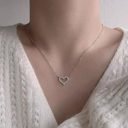 Alloy Hollow Heart Stone Pendant Necklace