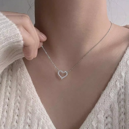 Alloy Hollow Heart Stone Pendant Necklace